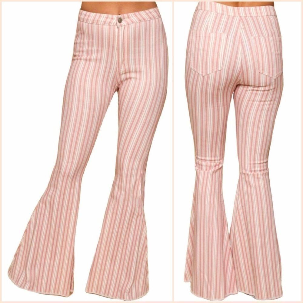 Coral Pin Striped Bell Bottom Jeans- 9163